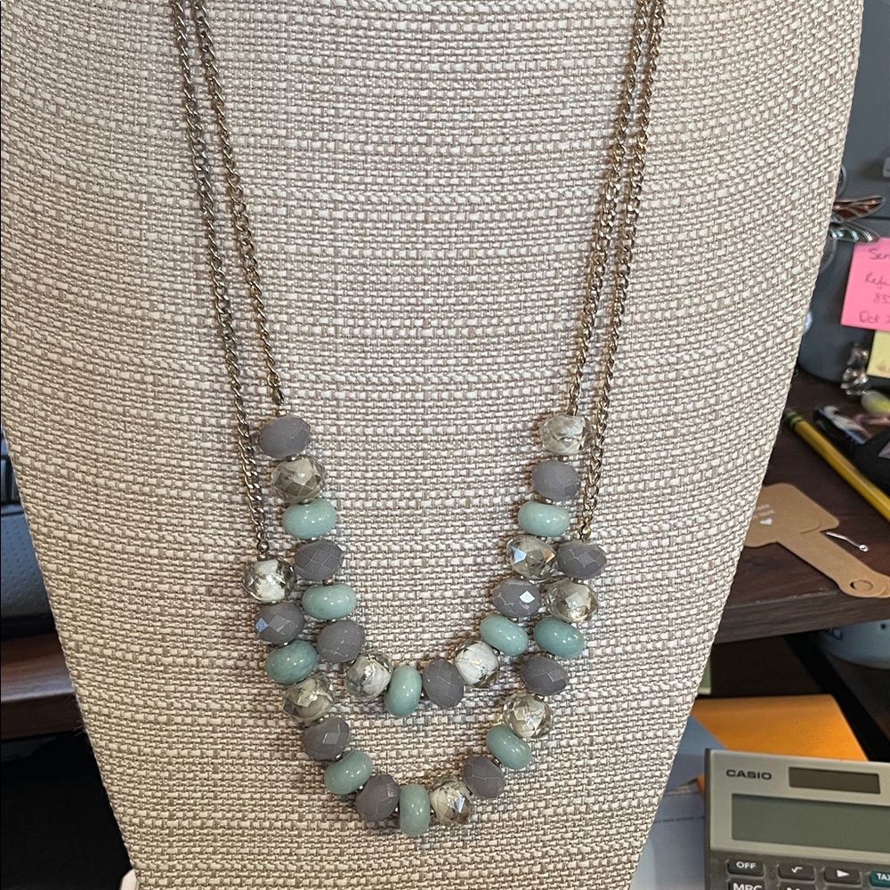 LOFT Multi-Strand Necklace with Green and Gray Beads